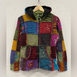 Vintage 90s/Y2K Nepal Fairy Grunge Full Zip Patchwork Hoodie, Size L, Fits S/M